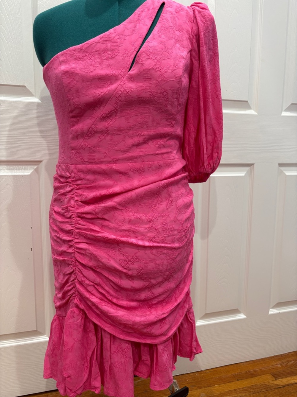 BCBGMaxAzria Hot Pink One-Shoulder Ruched Dress